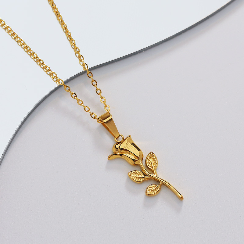 Birth Flower Necklace - Collar con colgante de rosa de